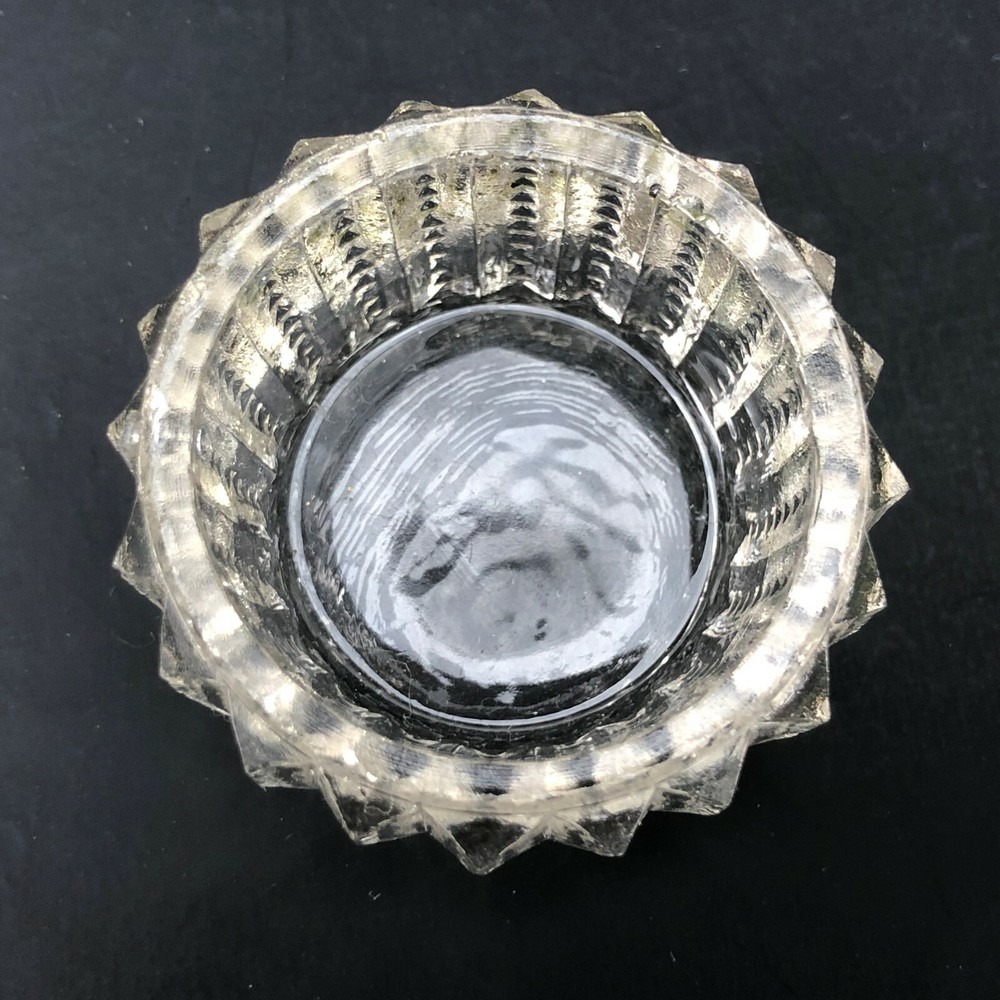Patterned Pressed Glass Open Salt Cellar Dip Dish Clear Wavy Ripple Old 1 7/8"