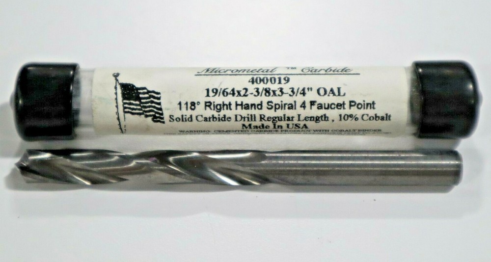 19/64" CARBIDE DRILL, 2 FLUTE            B358