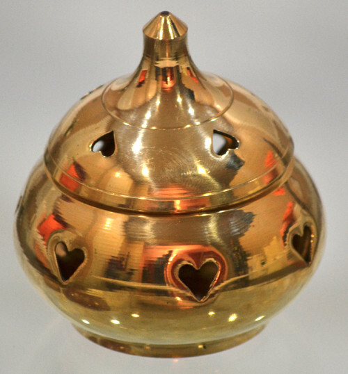 Brass Heart  Incense CONE Burner- W/Lid NEW Beautiful Brass Incense Cone Holder
