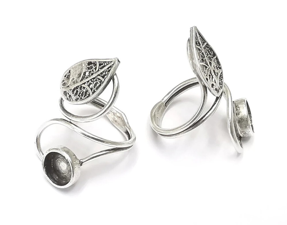 Leaf silver ring setting blank cabochon mounting Adjustable ring base G26240