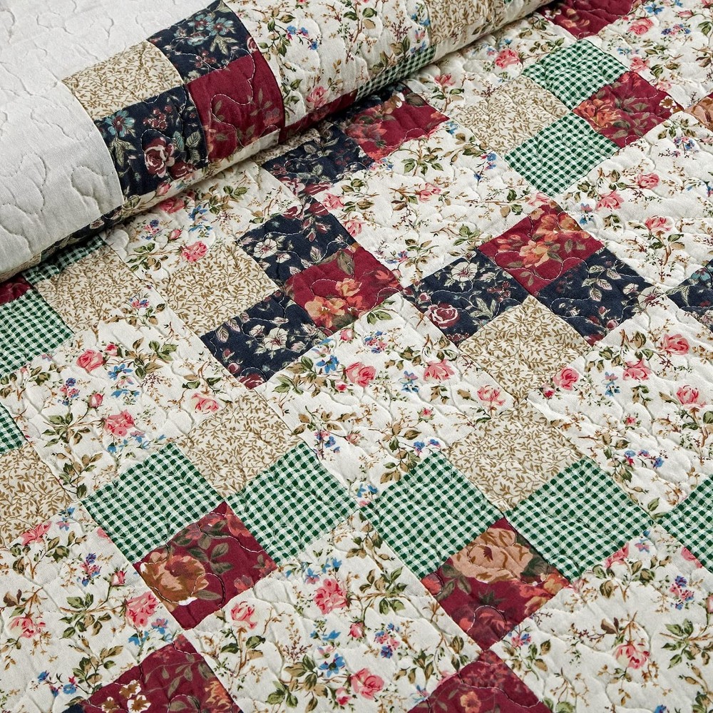 L'IRISDOM Patchwork Comforter King Size Quilt Bedding Set King, Flowerprint