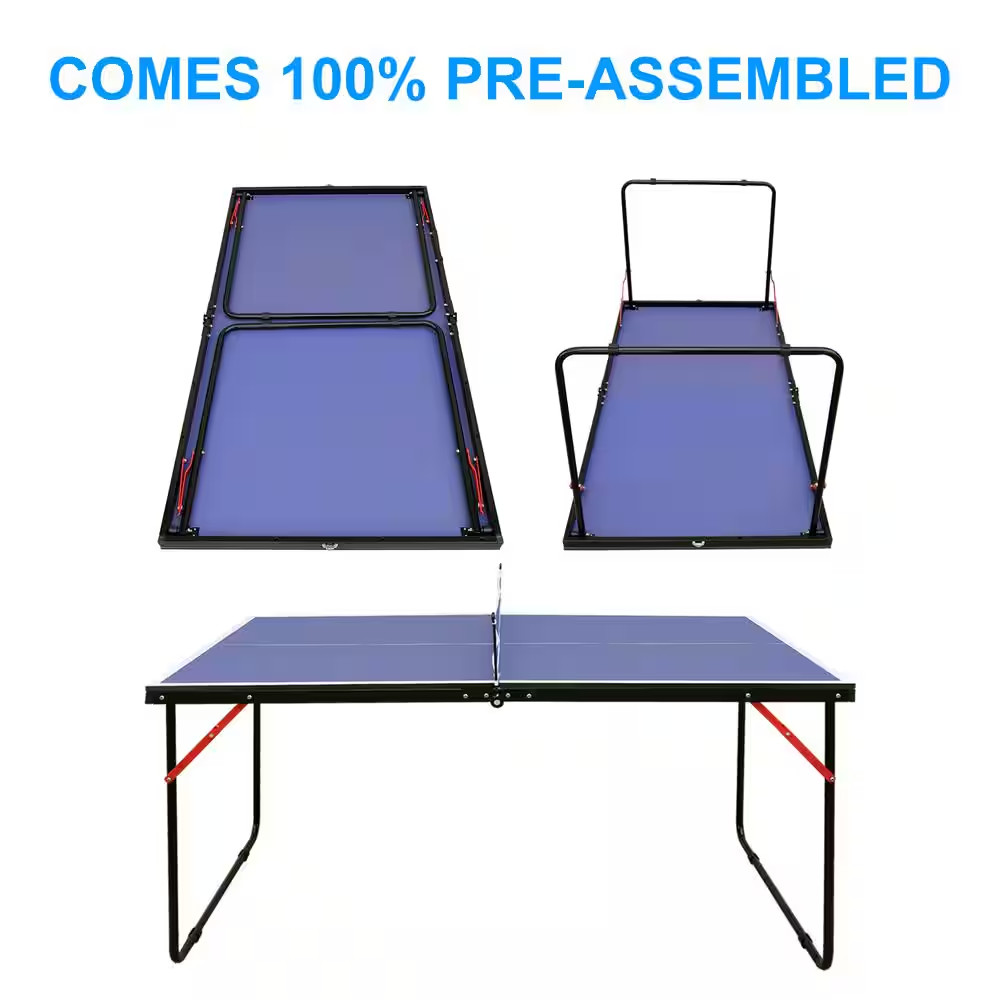 54 In. Table Tennis Table Midsize Foldable Portable Ping Pong Table Set with Net