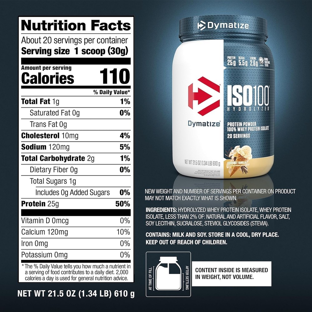 Dymatize ISO100 Whey Protein Powder Isolate, Gourmet Vanilla, (20 Servings)