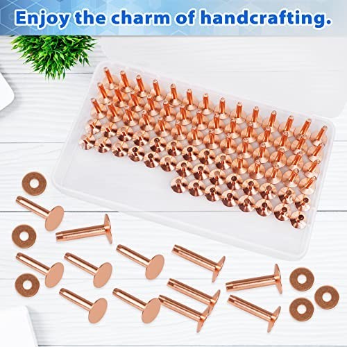 154Pcs Copper Rivets for Leather Work - #9 Smooth Rivets & Burrs for Crafts, Bag