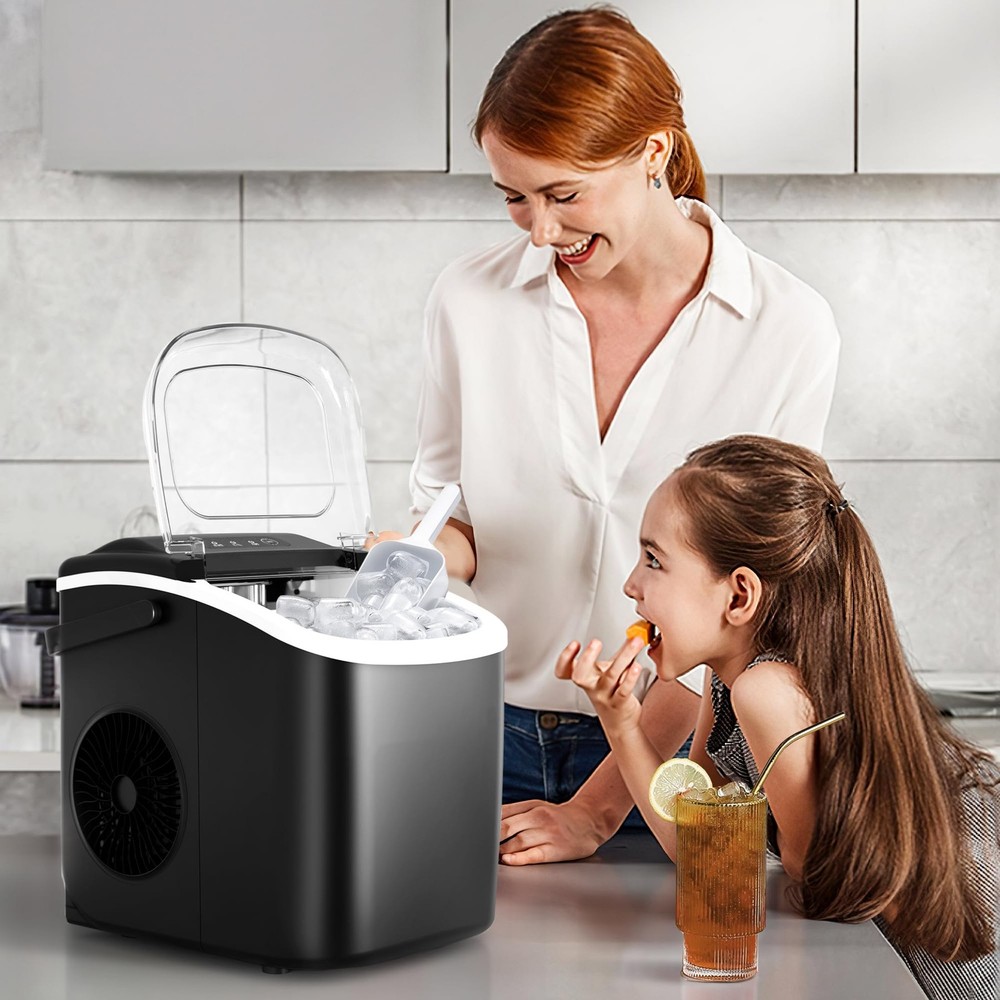 Portable Countertop Ice Maker Machine with Handle, 9 BulletShaped Ice Cubes R...