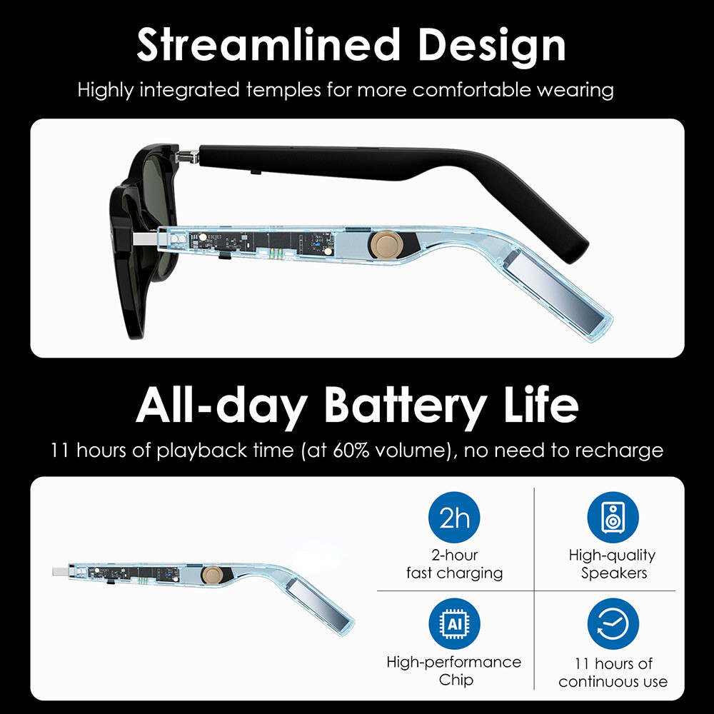 Smart Sunglasses Bluetooth 5.4 AI Glasses Music Headphone Round for Android iOS