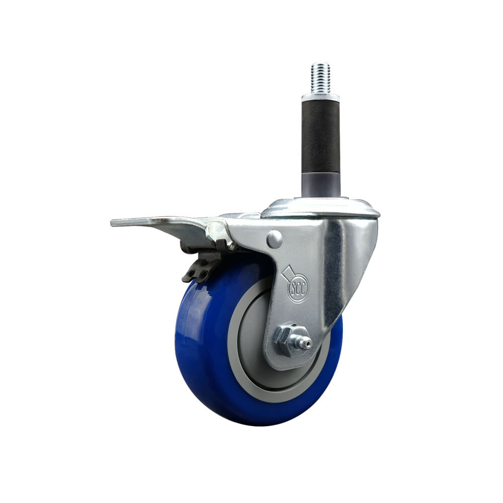 3.5 Inch Blue Poly Swivel 1 Inch Expanding Stem Caster Total Lock Brake SCC