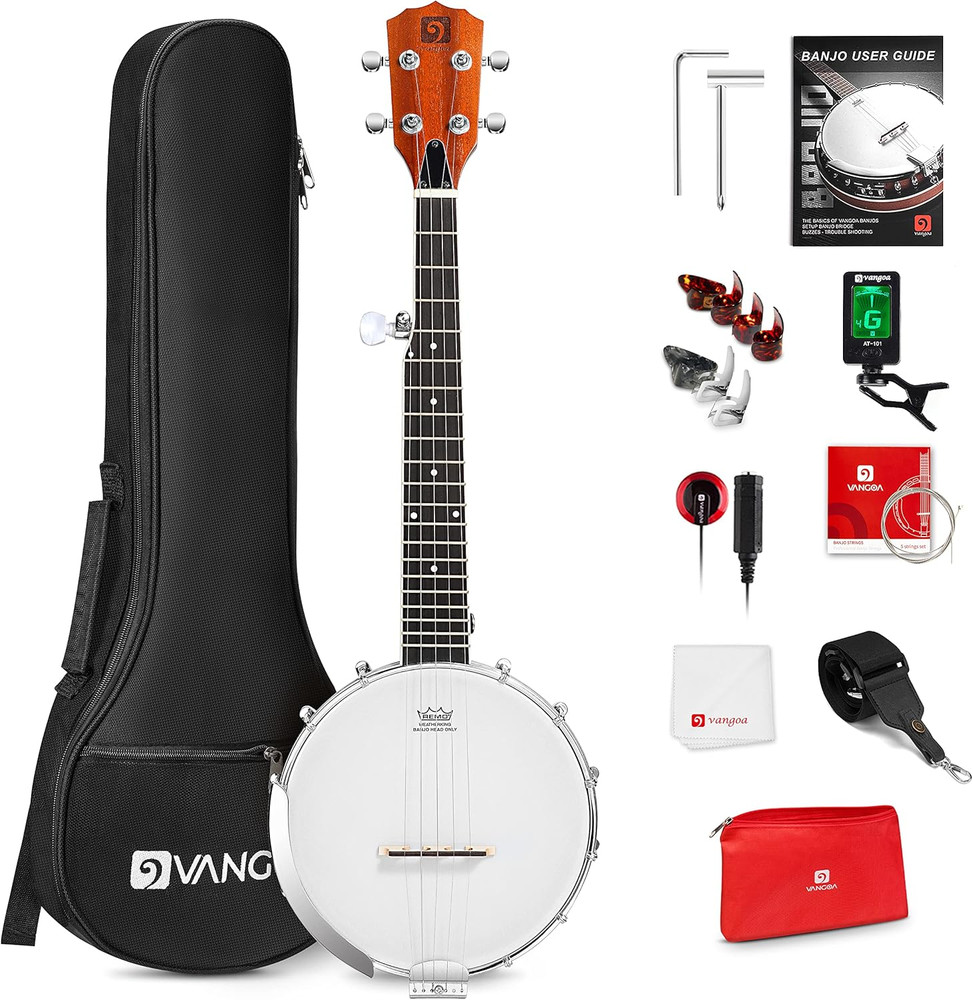 5 String Banjo 26 Inch, MINI Travel Banjo, Banjo Beginner Kit with Remo Head, Op