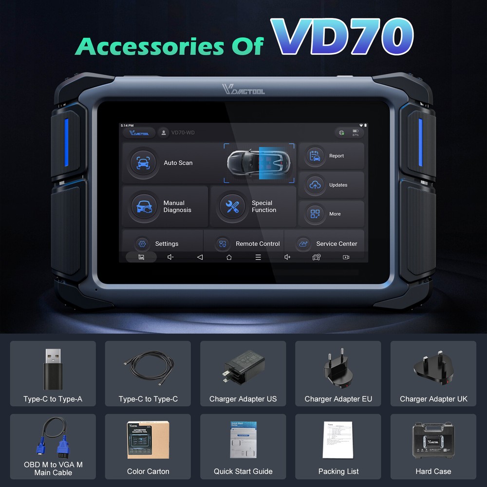 VDIAGTOOL VD70 All System Diagnostic Scanner Bidirectional Tool Configuration