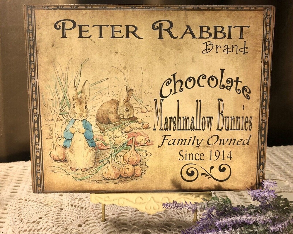 Peter Rabbit Marshmallow Bunnies PRIM Handmade Artist Canvas Flat Board Sign #1