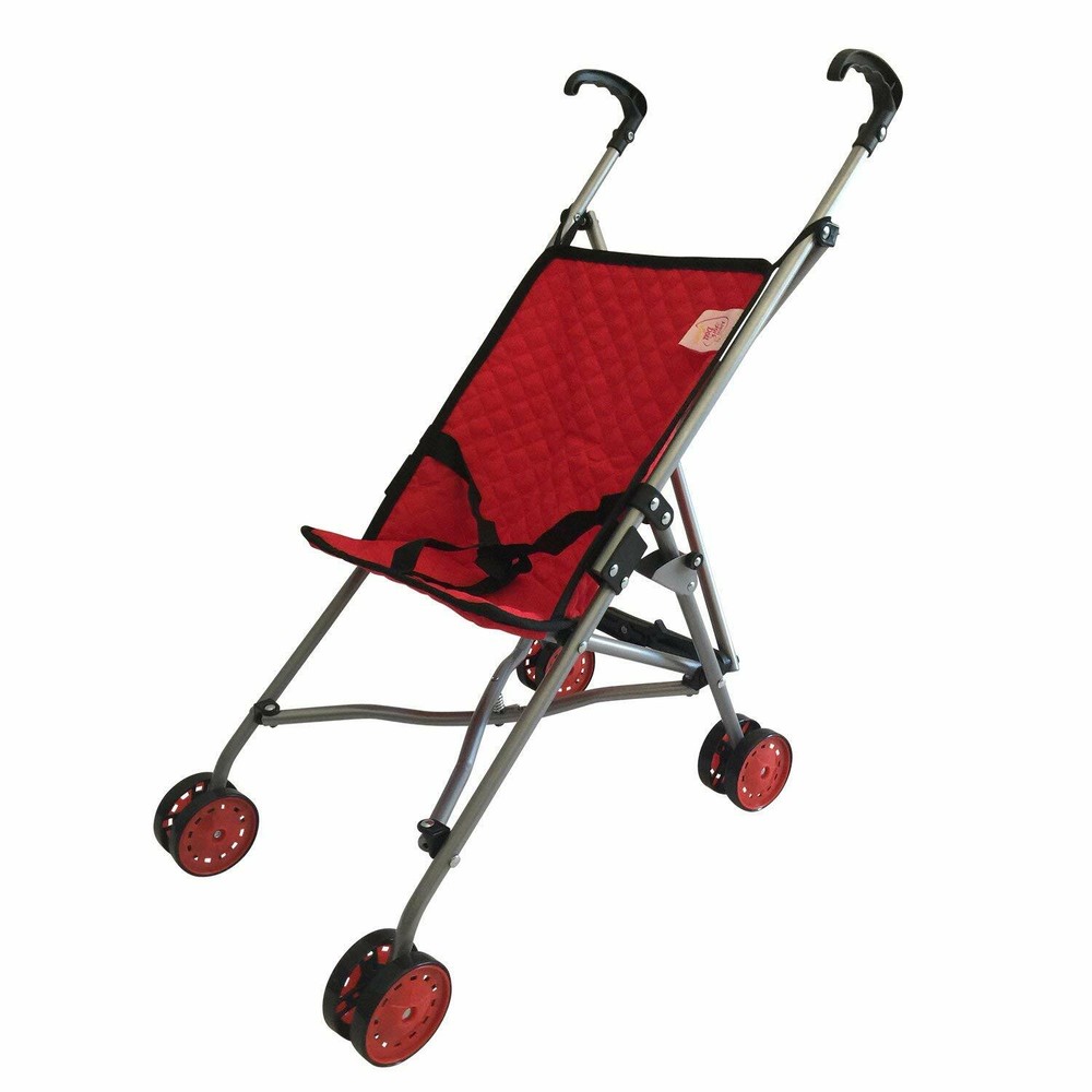 The New York Doll Collection First Dolls Stroller for Kids -Red Quilted