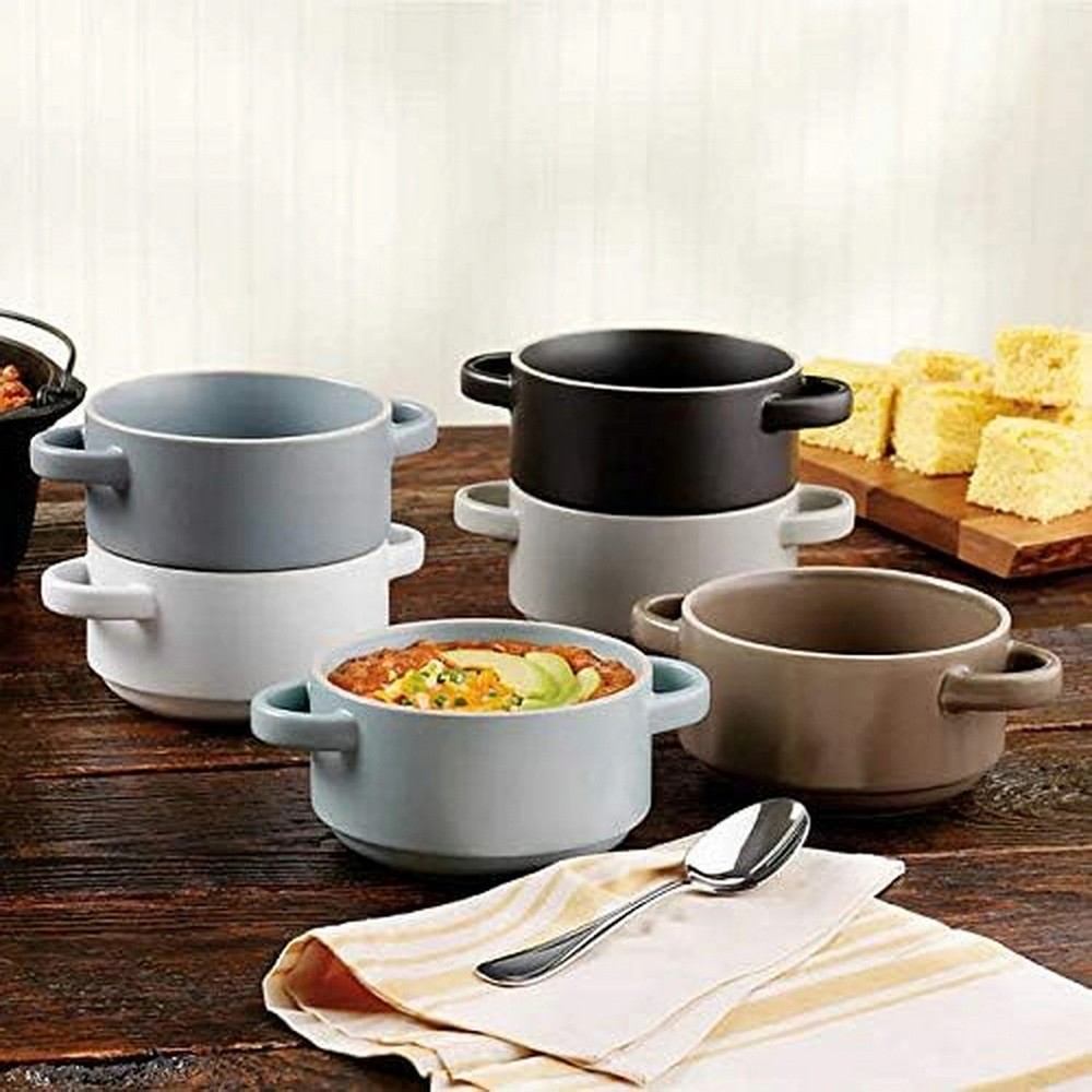 Mikasa ELLA Soup Bowl Double Handle Stacking Blue