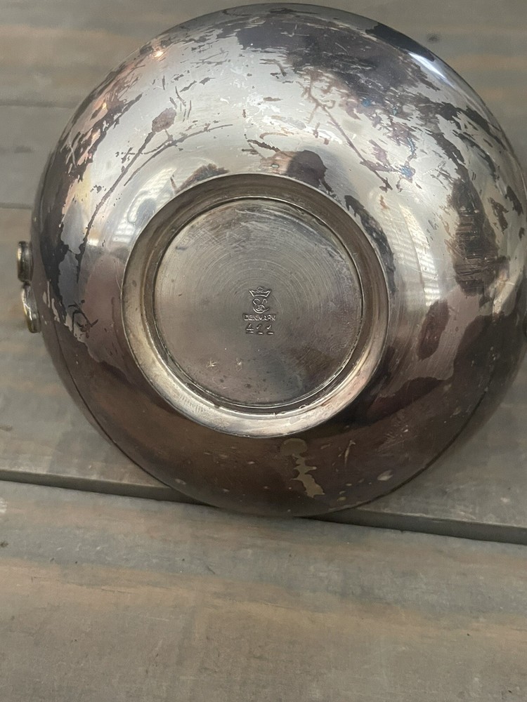 Vintage Denmark 411 Blue Enamel & Silver Plated Handled Candy Dish