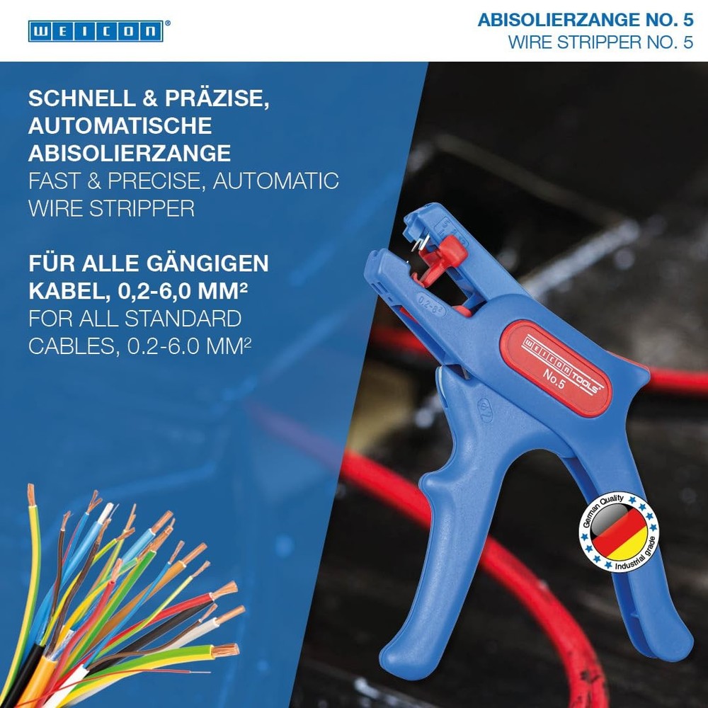 WEICON TOOLS Wire Stripper No. 5, automatic wire stripper 0.2-6 mm², Blue/Red