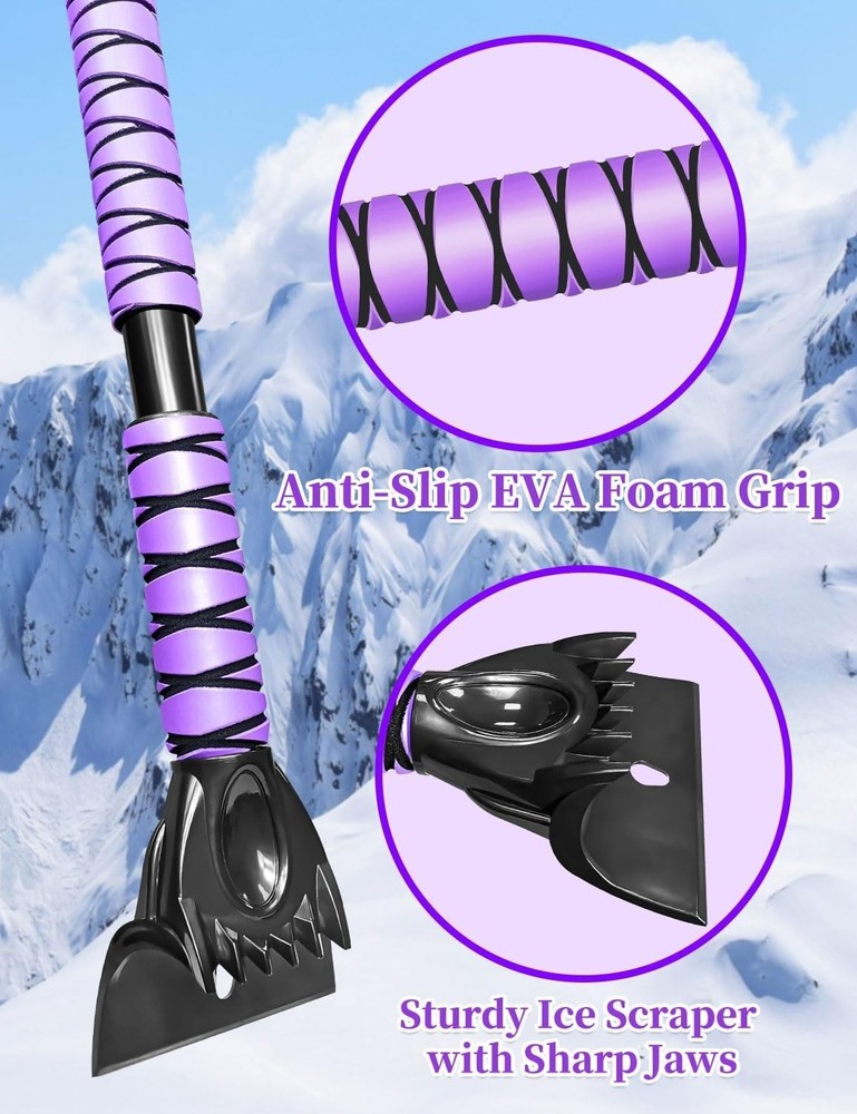 44 Inch Extendable Snow Brush & Ice Scraper - Scratch-Free Purple Design