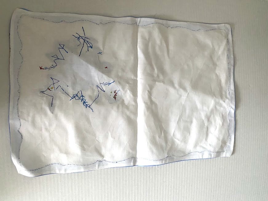 Hand Stitched Blue and White Applique'd Flower