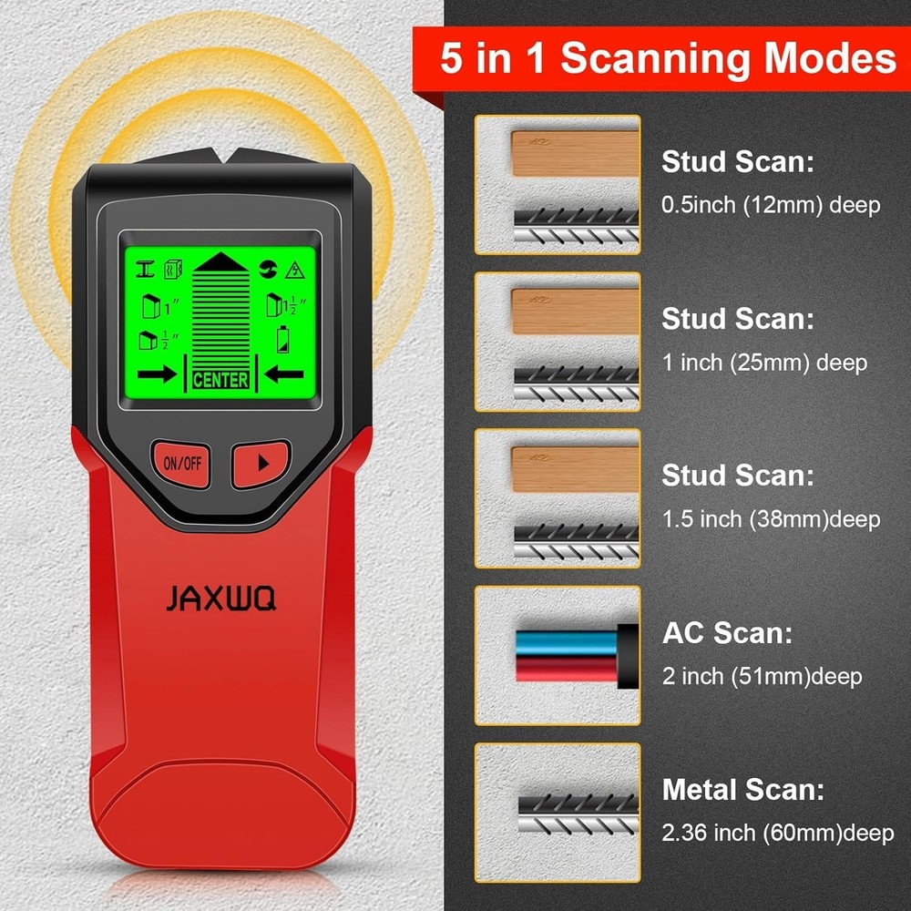 Cherry Finish 5-in-1 Stud Finder with Smart Sensor & Audio Alerts for Easy Use