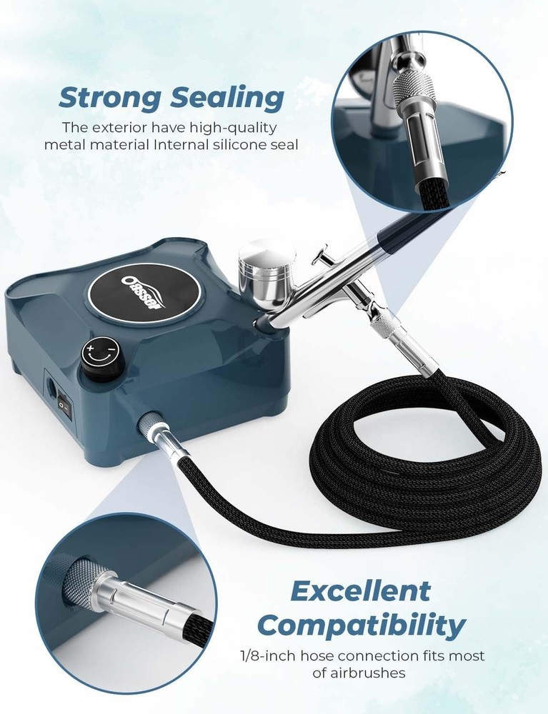Efficient Airbrush Kit with Compressor, Three Nozzle Sizes, Lightweight Design