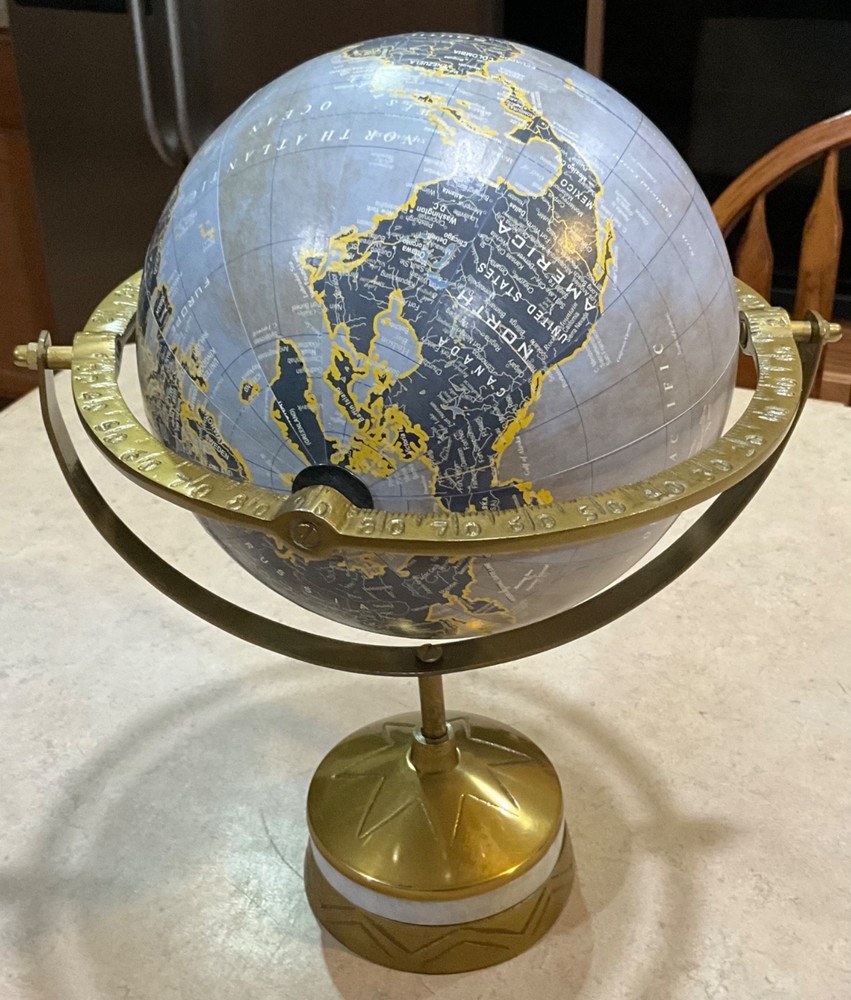 VTG Old World Globe Single Axis Metal Frame Marble Base for Desktop 14”