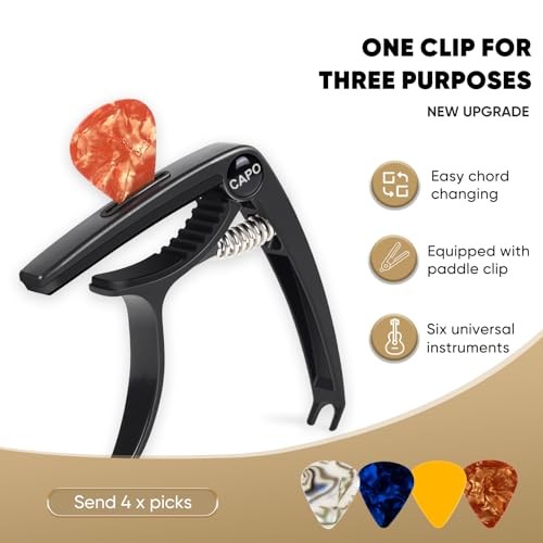 6-String Guitar Capo for Acoustic & Electric Guitars - Universal Clamp black