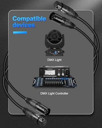50FT 5 Pin DMX Cable 2 Pack - 3 Conductors for Stage Lighting & DJ Controller