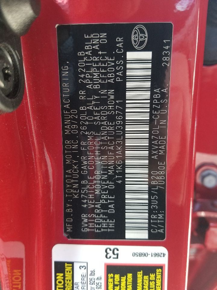 20 TOYOTA CAMRY XSE CAMERA FRONT VIEW WINDSHIELD MOUNTED 8646C06080