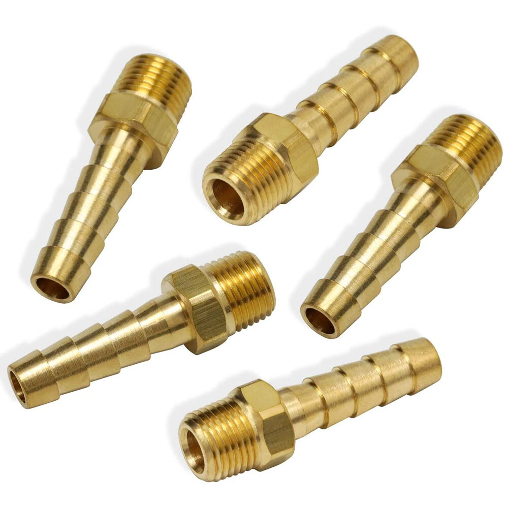 5pcs Hose Barb Fittings 1/4" Barb To 1/8" NPT Male Thread Air Hose Fitting
