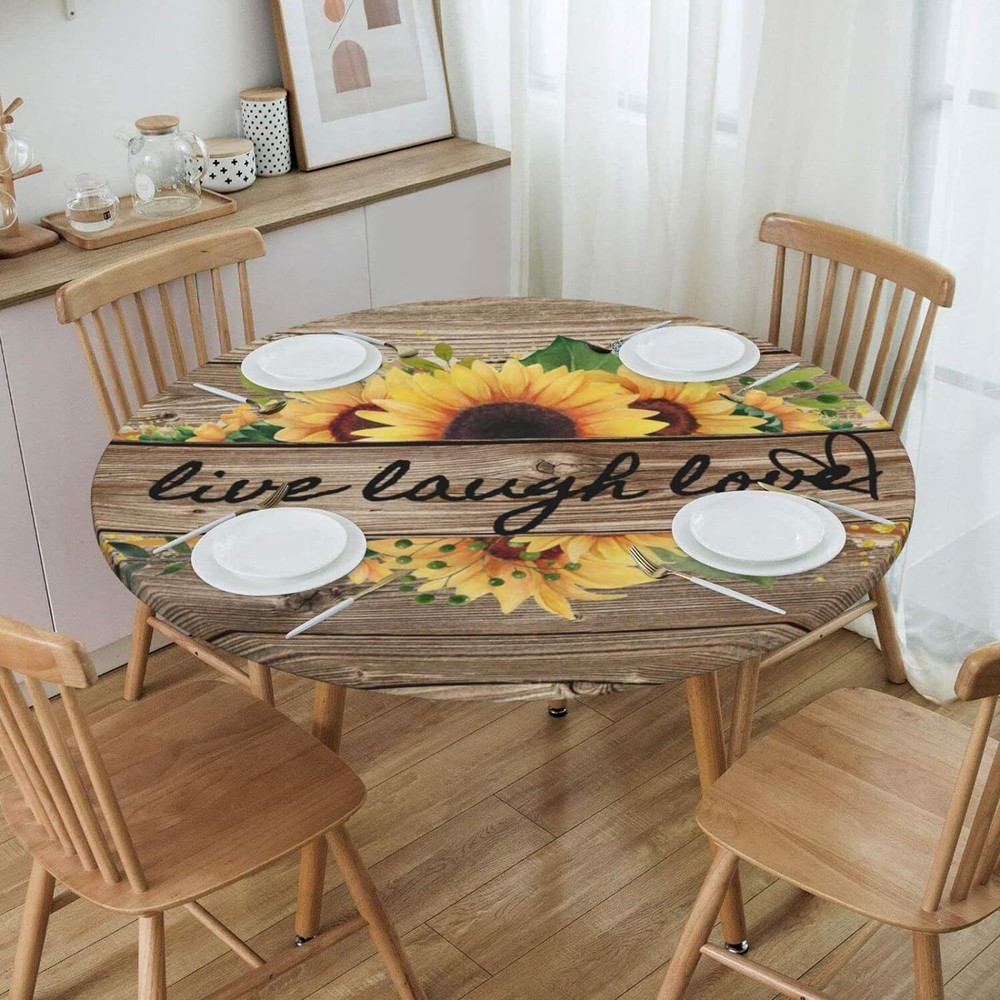 Round Fitted Table Covers Elastic Edge Circle Tablecloth for Dining Party