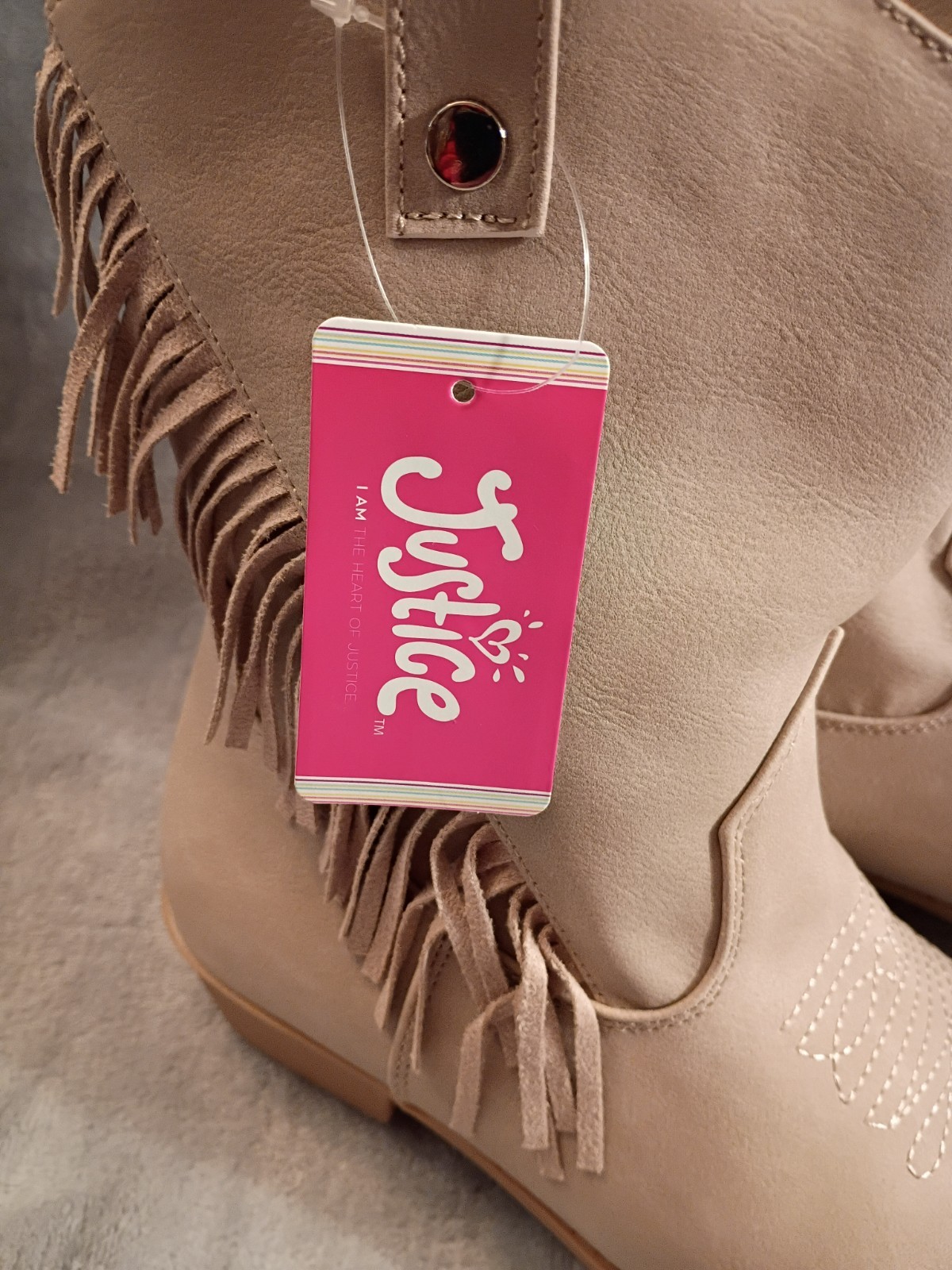 New Justice Western Cowgirl Boots Big Girls Size 4 Tan Embroidered Fringe Riding