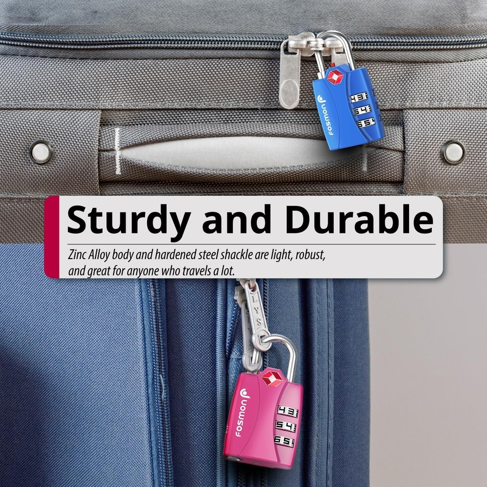 Fosmon TSA Approved Locks for Luggage. Suitcase Locks with Open Alert Indicator,