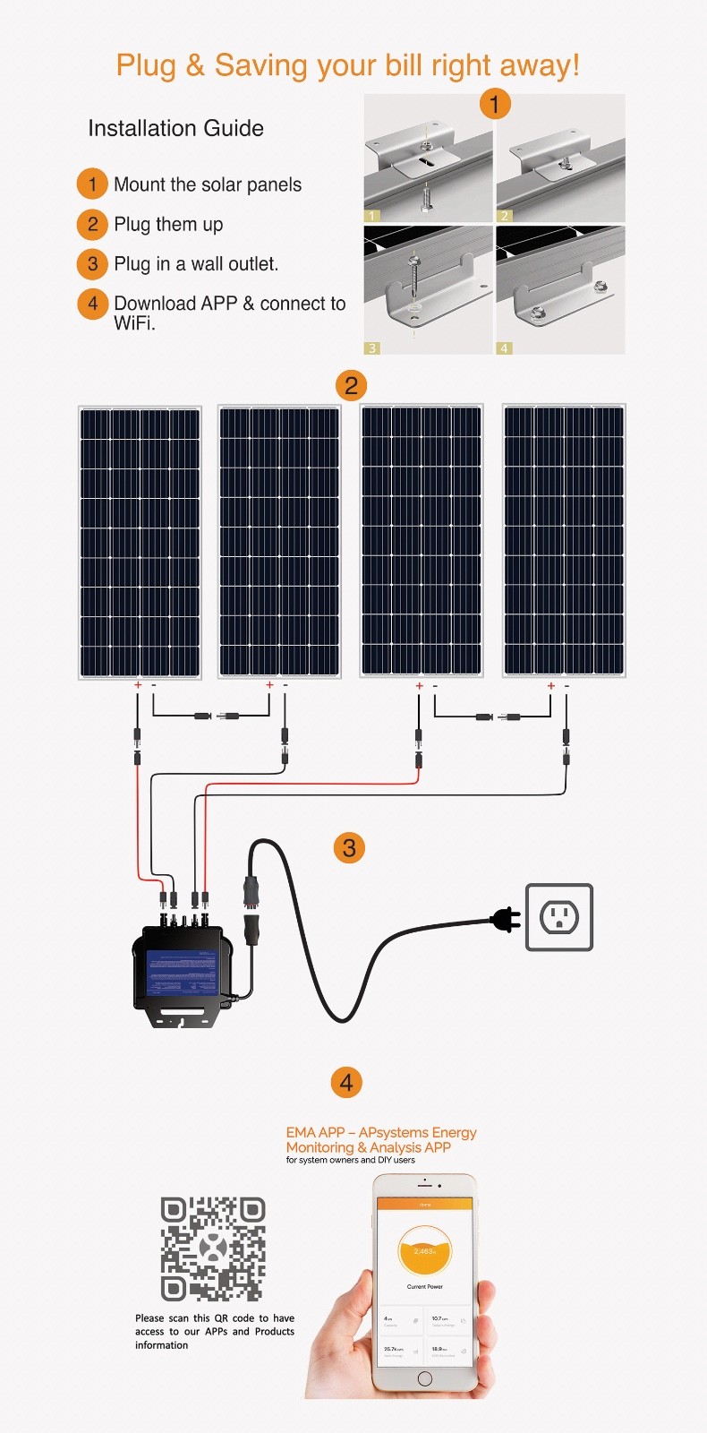 Plug-in grid-tie solar power kit without solar panels