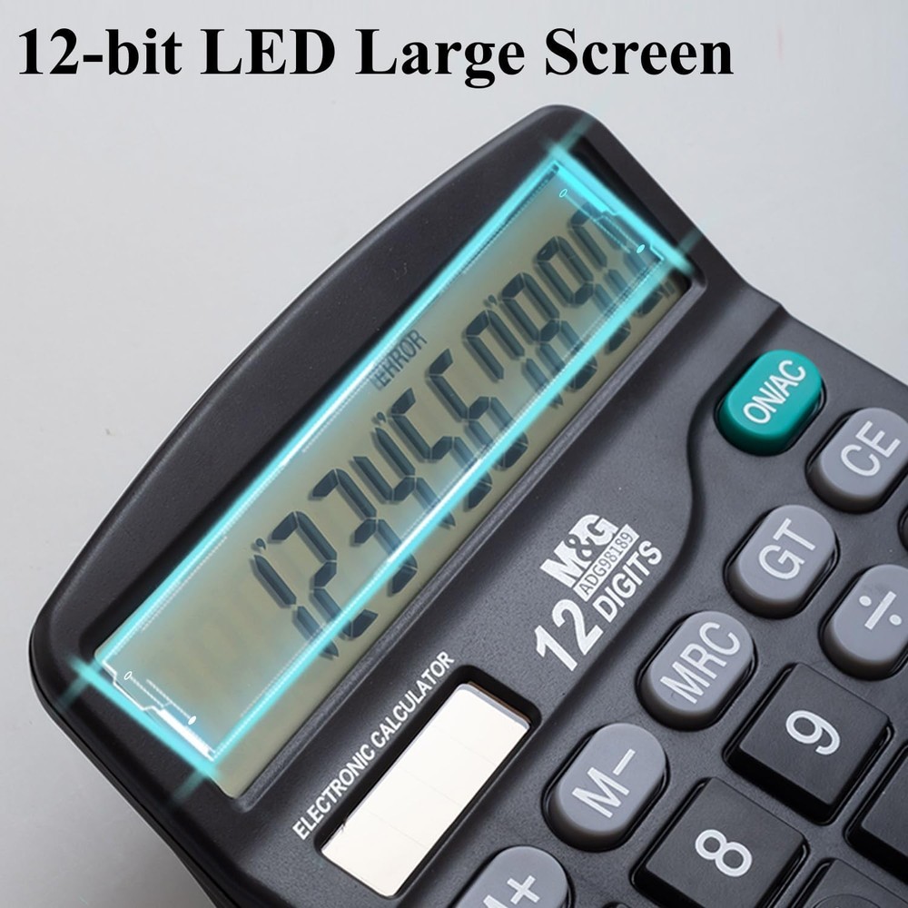 Stylish 12 Digit LCD Calculator - Solar & Battery with Comfortable Key Input