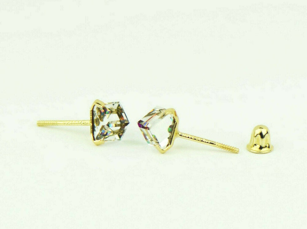14k Yellow Gold Cube Tornasol Stud Earrings
