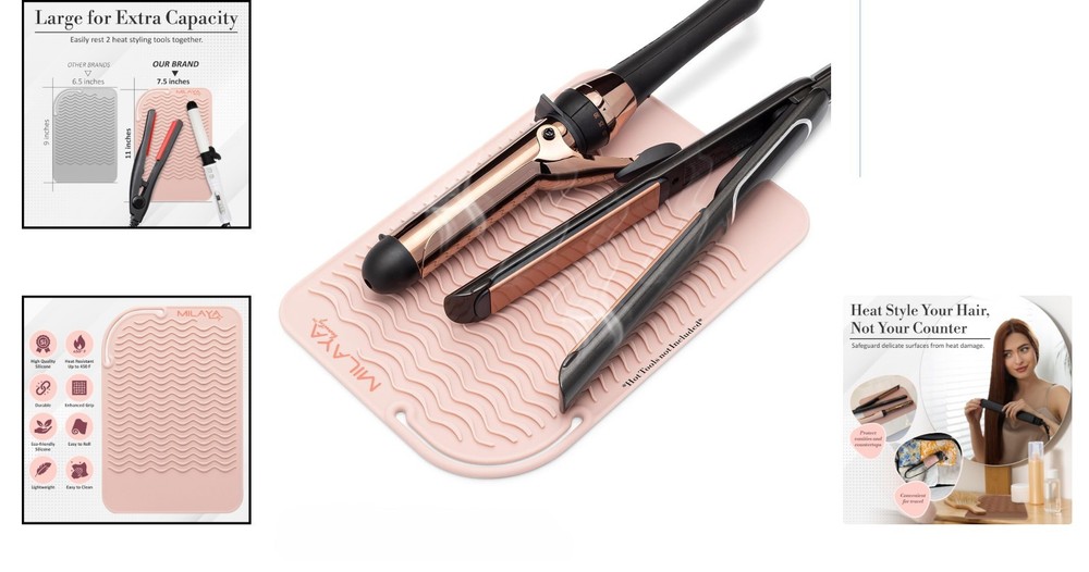 Heat Resistant Vanity Mat – Large Silicone Tool Protector in Rose Gold