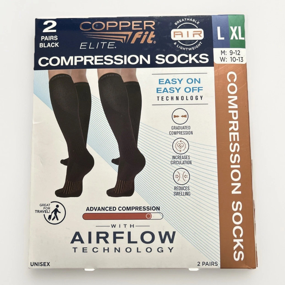 Copper Fit Elite Compression Socks 2-pack. Black Large/XLarge