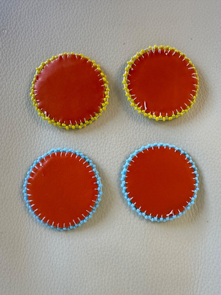 4- Multicolor Patterned Beaded CIRCLE LEATHER BACKS Native American Design 2”