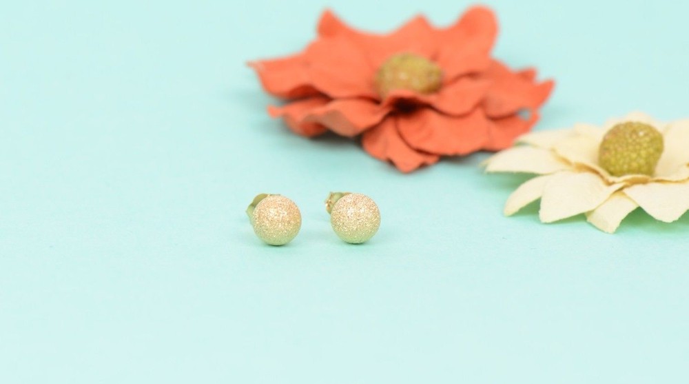 14k Yellow Solid Gold Laser Cut Ball Stud Earrings