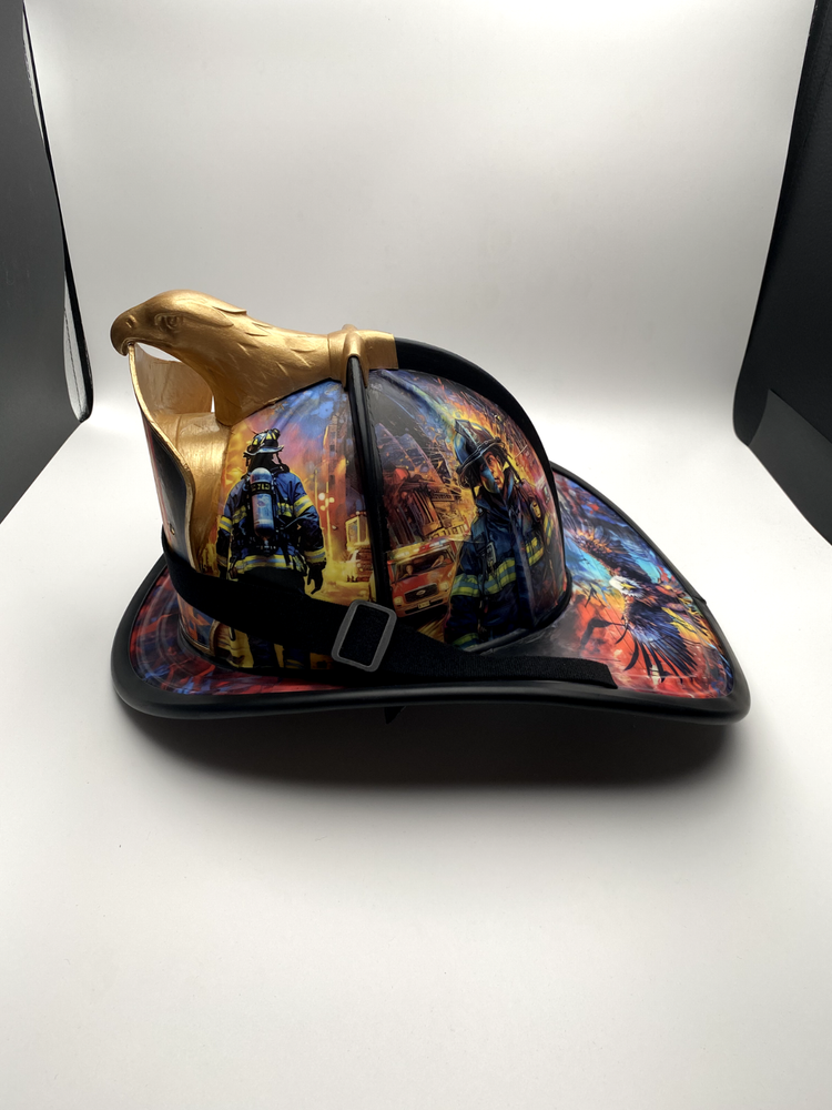 Custom Designed Painted Firefighter Helmet- Vinyl Wrap- Fireman Tribute