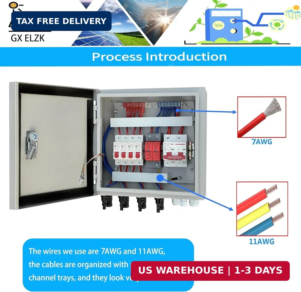 Hardcover Solar Combiner Box with 4 Strings, 80 A Circuit Breakers. This pv Comb