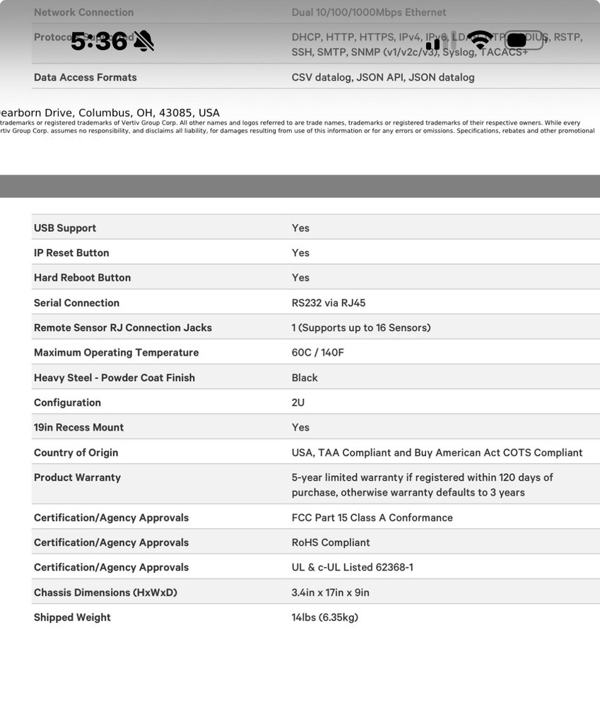 Vertiv VP7811B PDU