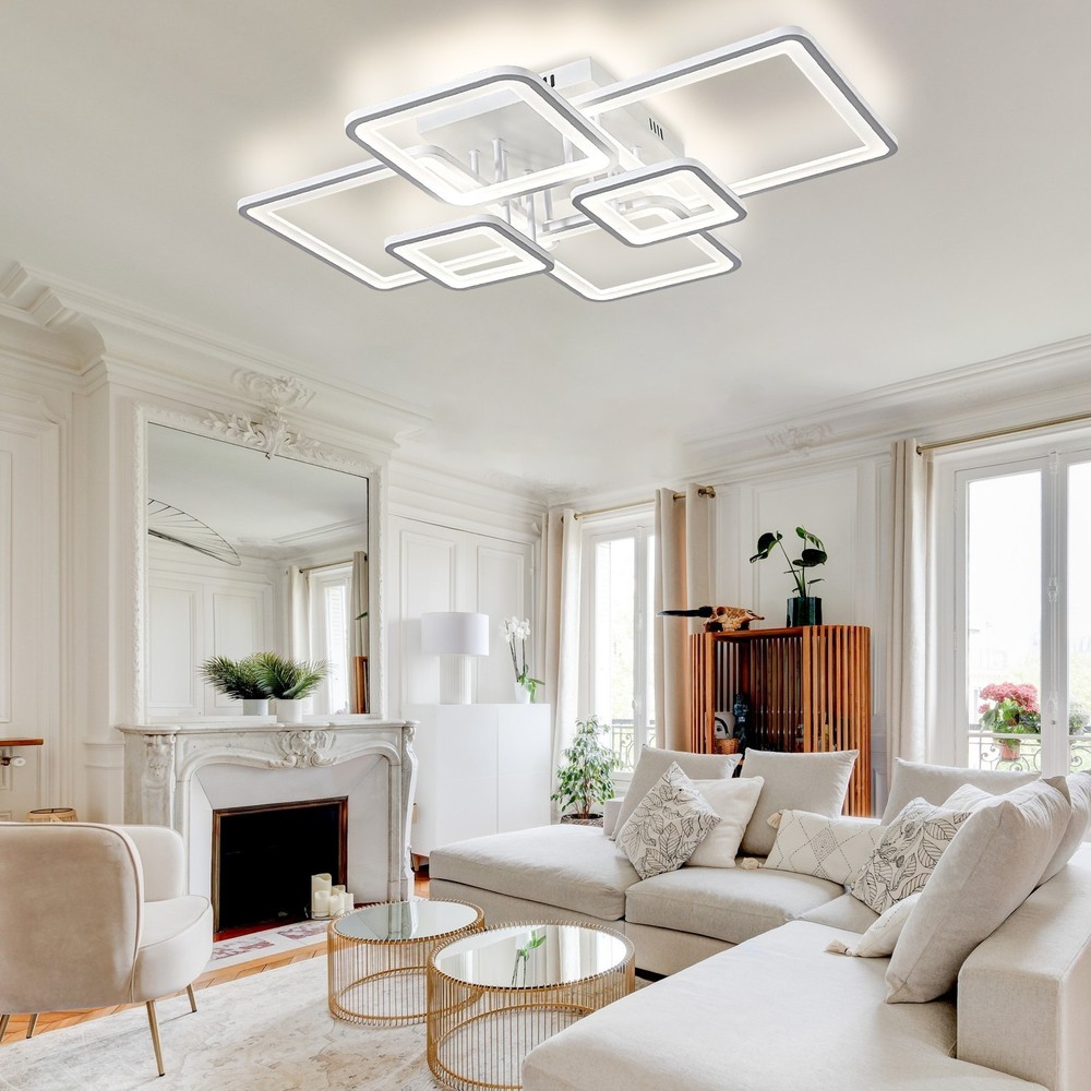 6-Ring Dimmable LED Ceiling Lamp – White Flush Mount Light with Remote Control