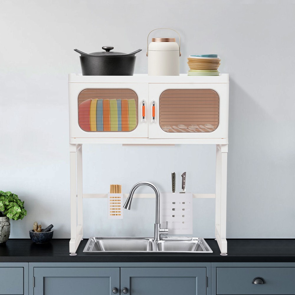 1 Layer Standing Kitchen Shelf Kitchen Cabinet Standing Storage Shelf White