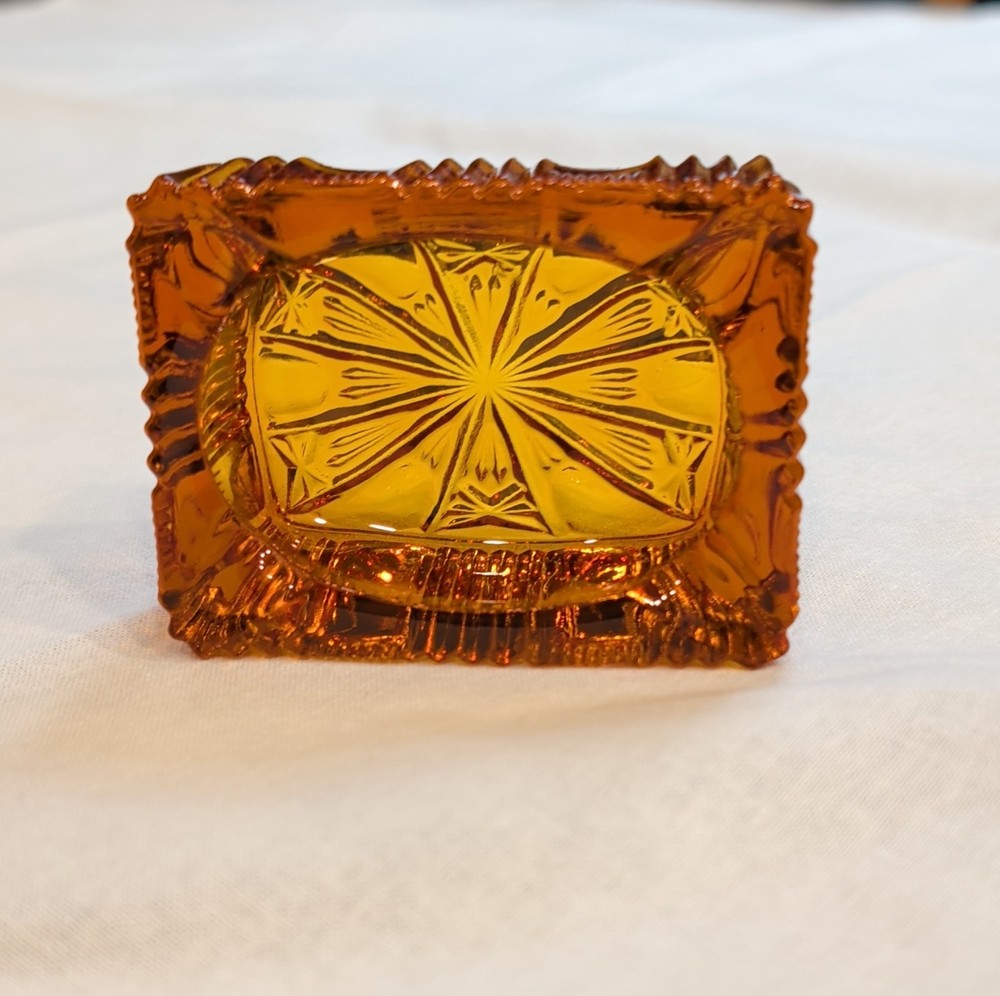 Vintage Amber Glass Ashtray 3 x 2 in