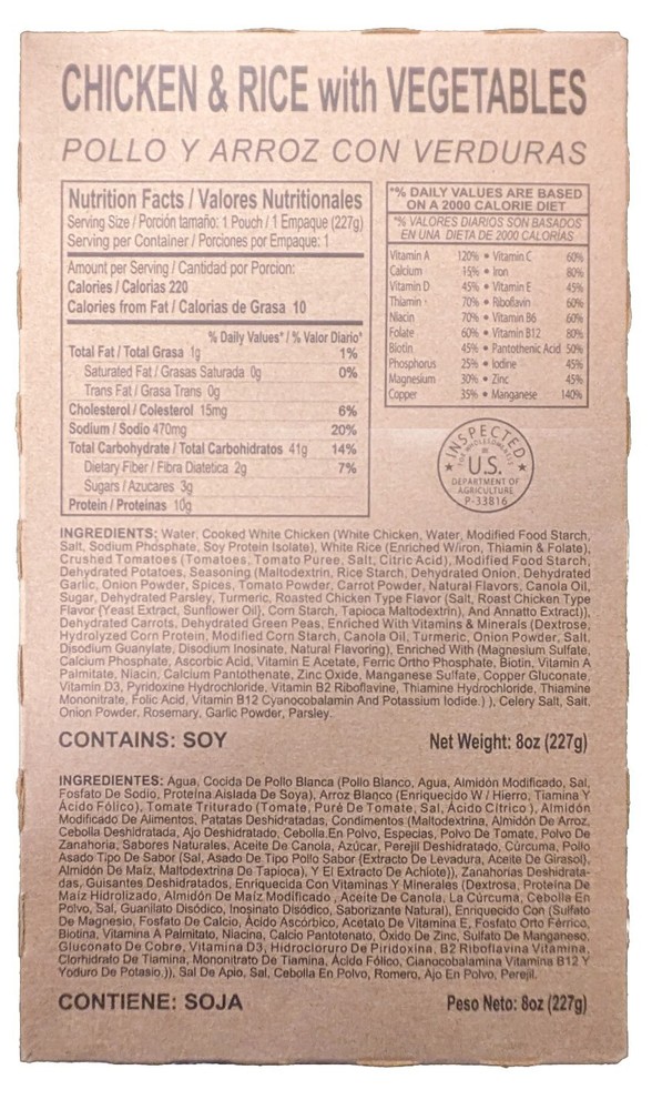 MRE Star Chicken & Rice With Vegetables 8 Oz. Package