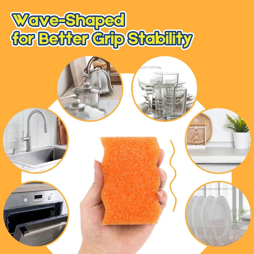 4 Pack Scrub Sponge Wave Shape Dual Sided Non Scratch Kitchen Cleaning Sponges