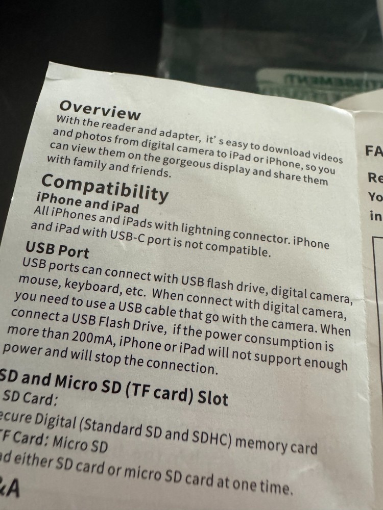 SD Card Reader for iPhone Memory Card Reader with USB Camera Adapter.