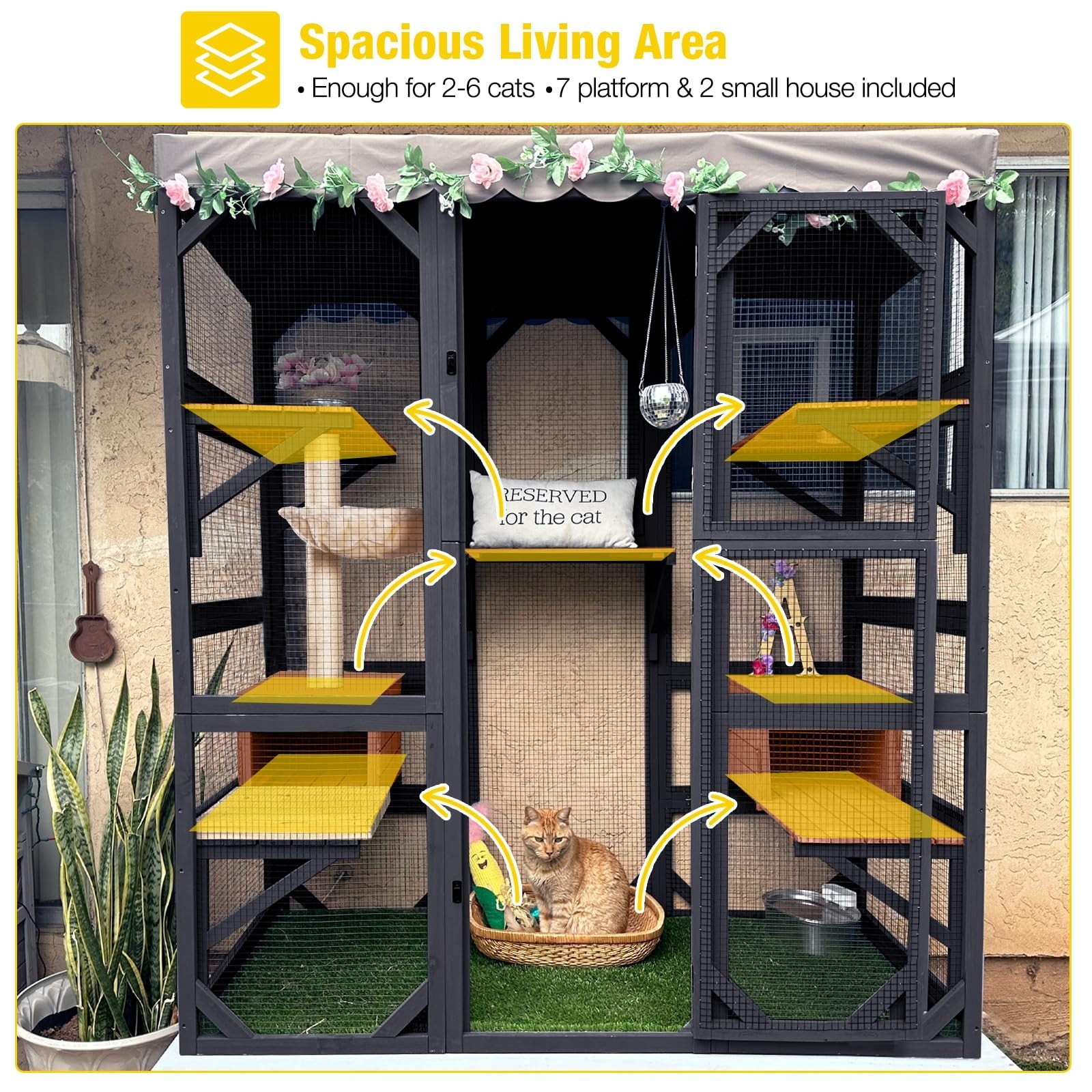 Catio Outdoor Cat Enclosure with Scratch Post, Hammock, Large Window Cat House