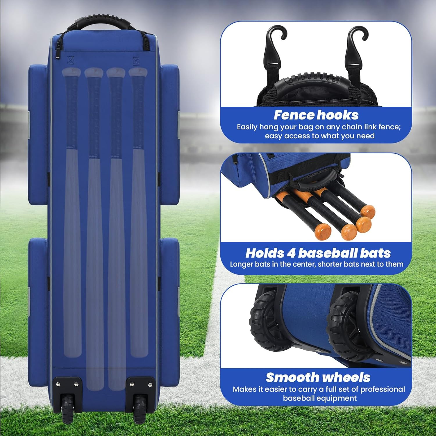 Catchers Gear Bag with Wheels, Soft Rolling Baseball Bag with Separate Shoe Comp