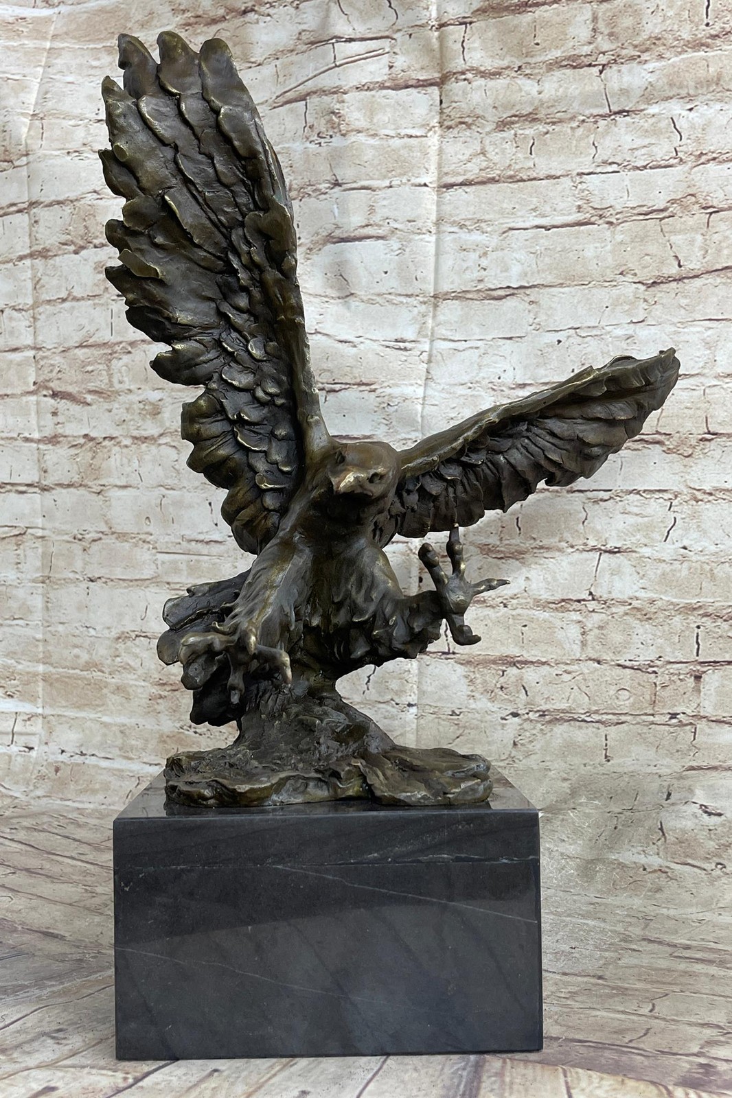 Eagle Landing with Outstretched Talons Bronze Sculpture Statue on Marble Base