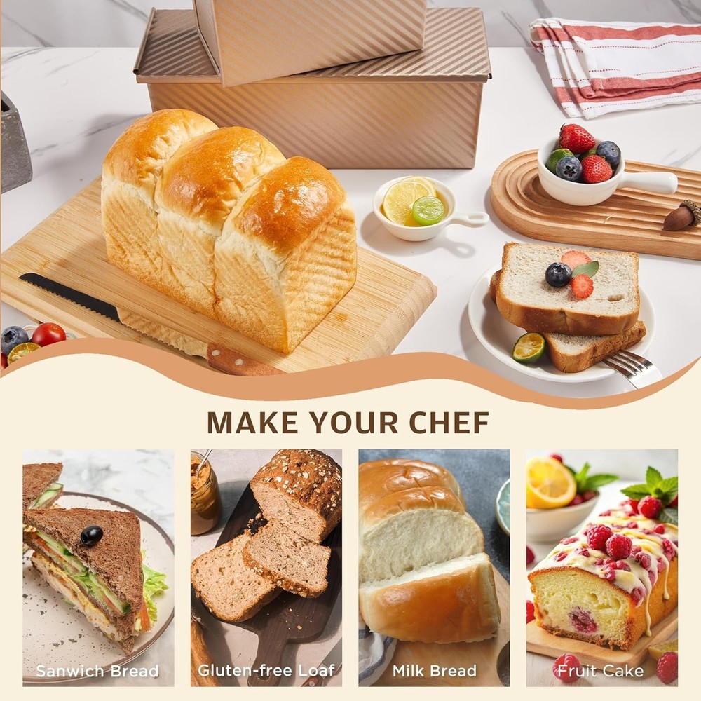 Pullman Loaf Pan with Lid, 1 lb Dough Capacity Non-Stick Bakeware for Baking ...